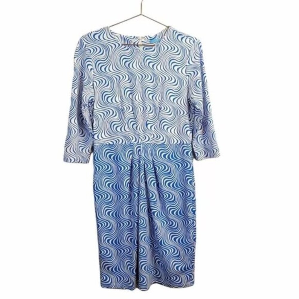 J. Mclaughlin | Catalina Coth Mia Dress Oahu Waves Pattern Blue White